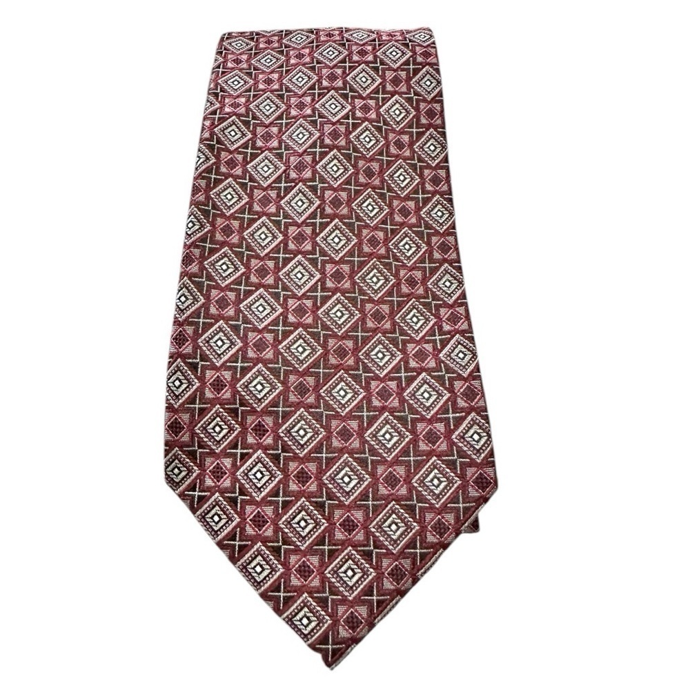 🌸Bruma Bibas- Red Geometric Print 100% Silk Tie